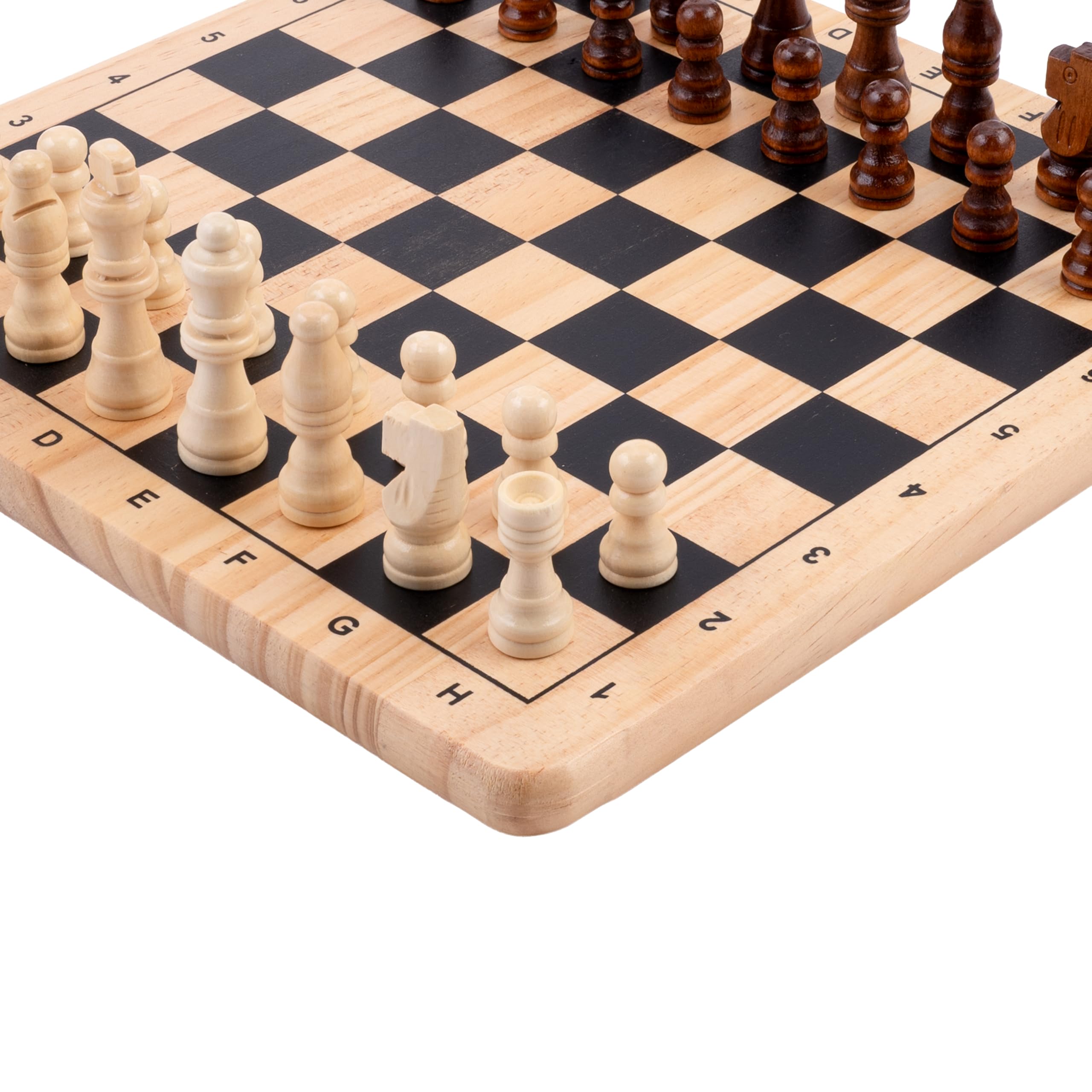 Engelhart - 150235 - Gra w Szachy z Drewna Brzozowego - Drukowana Szachownica - Klasyczne Gry Planszowe - 32 Figurki - Król 77 mm - 30 x 30 x 3 cm - Początkujący - 2 Graczy - Od 6 Lat