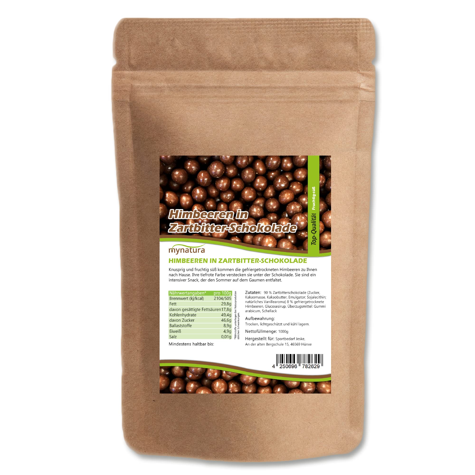 Mynatura Himbeeren in Zartbitterschokolade I Gefriergetrocknet I Raspberry I Schokolade I Zartbitter I Snack I Schokofrüchte I Im Beutel (2kg)