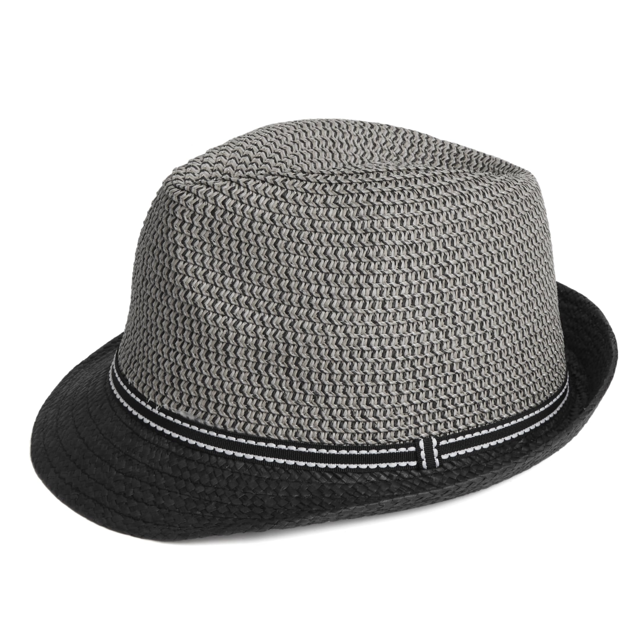 Woodland Leathers Panama Fedora Trilby - Sombreros de paja para hombre, sombrero de playa de lino, sombrero Panamá plegable para vacaciones, ocasiones inteligentes e informales, Negro, M-L