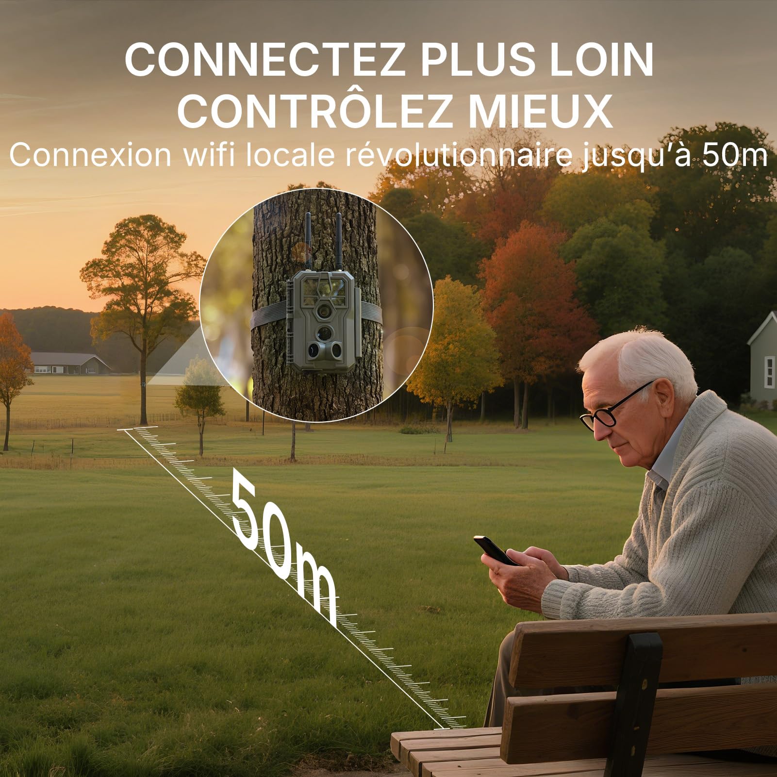 GardePro E8 2.0 Pro 4K Camera de Chasse WiFi, Batterie de 7800 mAh | Portée WiFi de 50 Mètres, 64MP Caméra de Chasse Connectée Telephone, Camera Vision Nocturne Animaux Exterieur