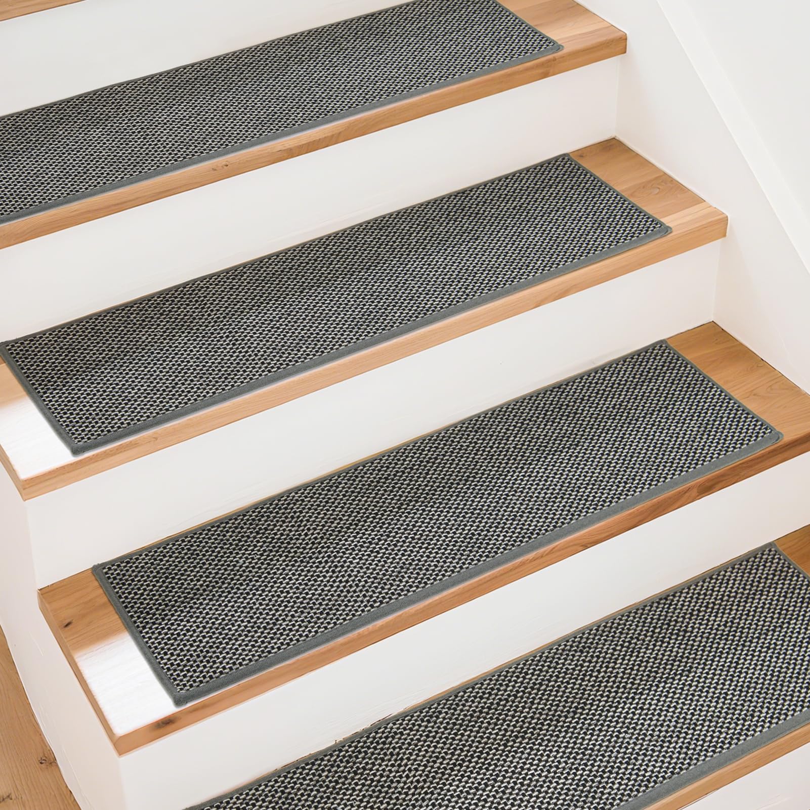Art3d 15 PCS Self-Adhesive Stair Tread Pads Carpet Mats - 76x20cm Non-slip Step Protectors Reusable Stair Runner Rugs Covers Stair Protection Mats for Indoor Steps Stairs, Black