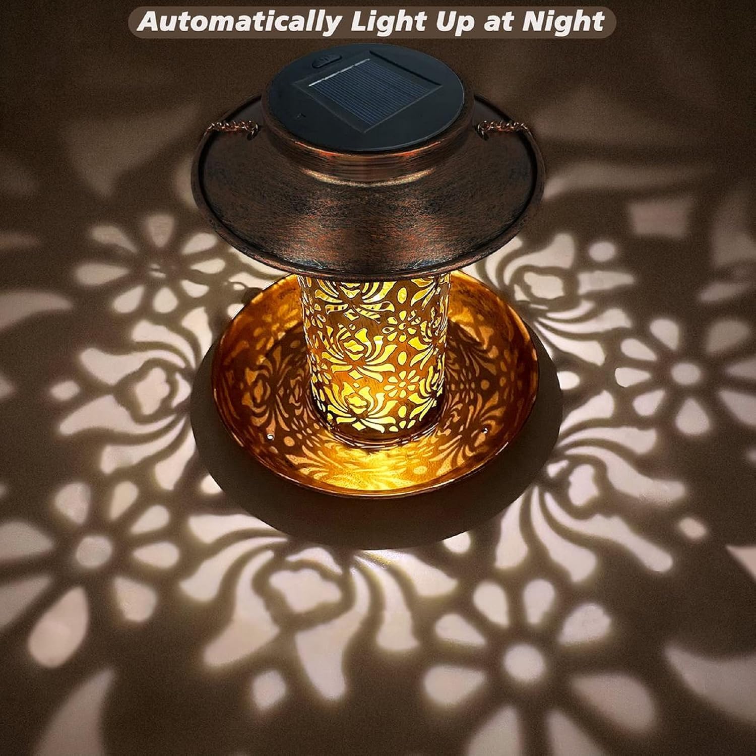 Epicgadget Solar Bird Feeder, Metal Hanging Wild Bird Feeders Tray Lantern Shape Decorative for Outdoor Gardening Yard Pathway Decoration