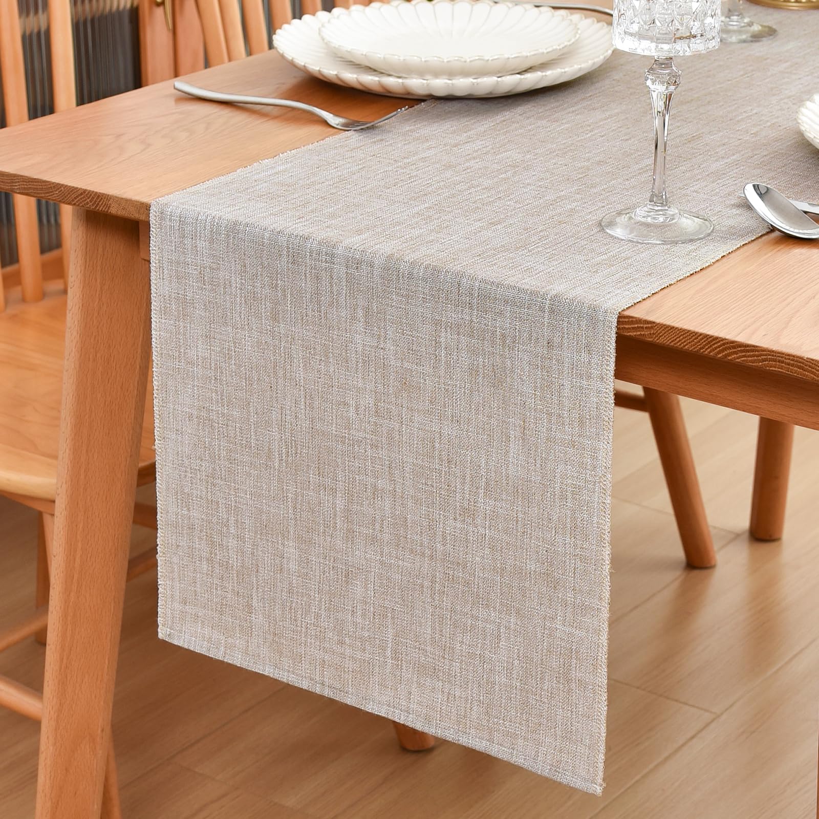 Inmerget Farmhouse Rustic Table Runner 33x153 cm (13x60 inch), Textured Polyester Rectangle Runners Washable Dresser Scarf for Coffee Table, Living Room & Party Decor (Brown)