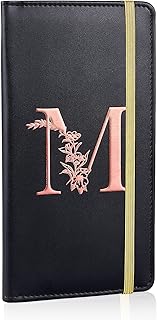 Checkbook Covers for Personal Checkbook, RFID Blocking Checkbook Holder Alphabet Checkbook Cover for Duplicate Checks, Black M