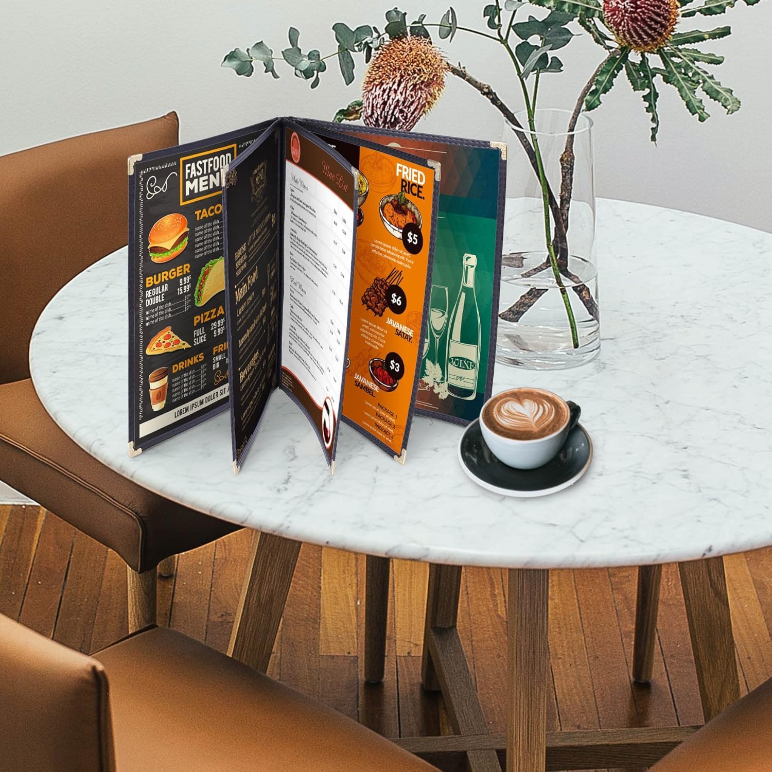 Cubiertas de menú, portamenús, Cubierta de menú, Libro de menú, Cubierta de menú, Cubiertas de menú de Restaurante, Carpeta Negra para Bar, cafetería y Restaurante (16 páginas, 32