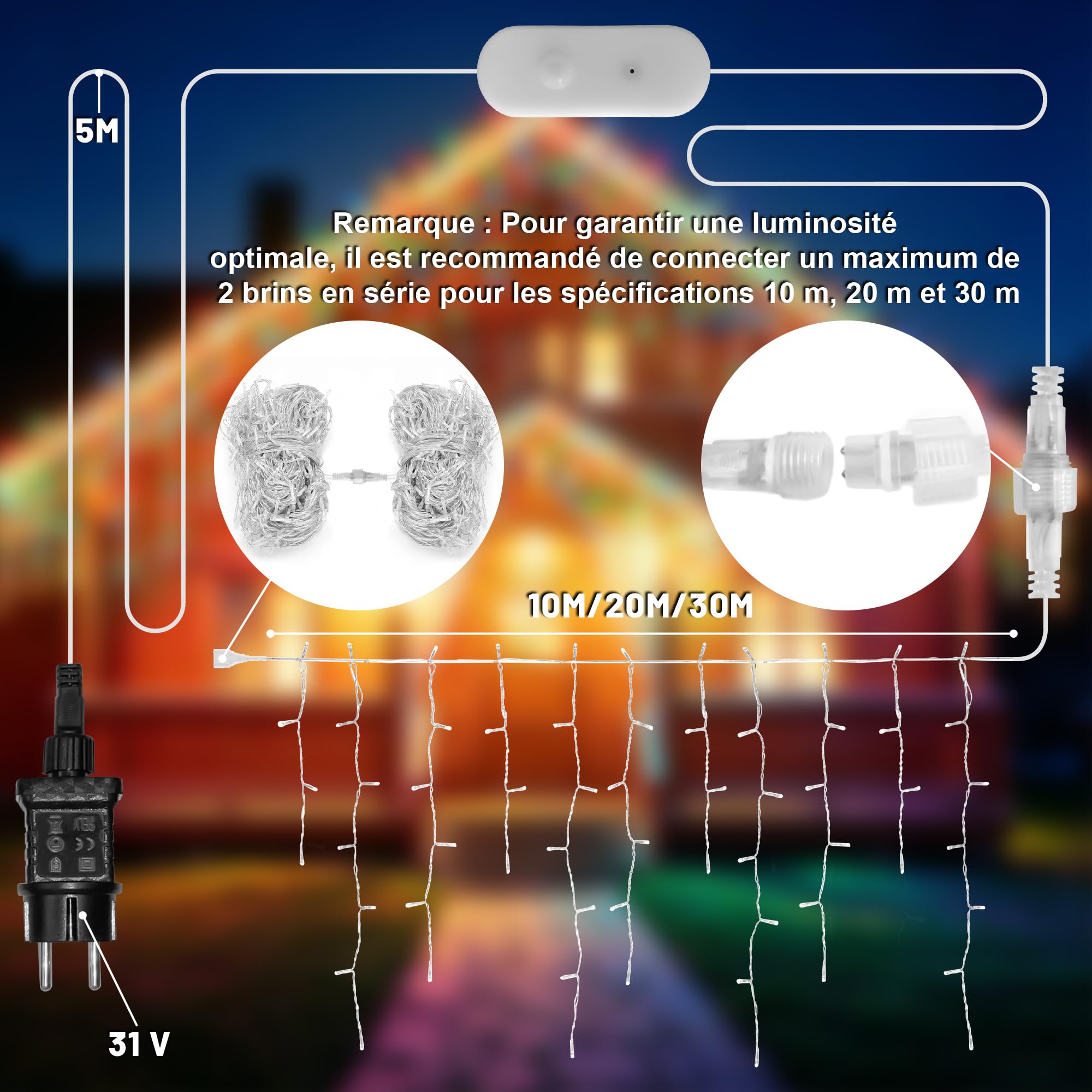 SHUNLEE Guirlande Stalactite Exterieur/Intérieur avec APP (Rgb/Chaud, 10M)