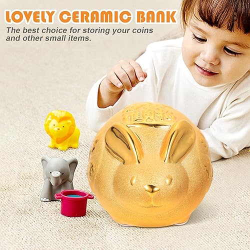 Miniatura 7 de STOBAZA Hucha de conejo del zodiaco para niños y niñas, conejo de año, decoración del hogar, adorable almacenamiento de monedas para dormitorio,