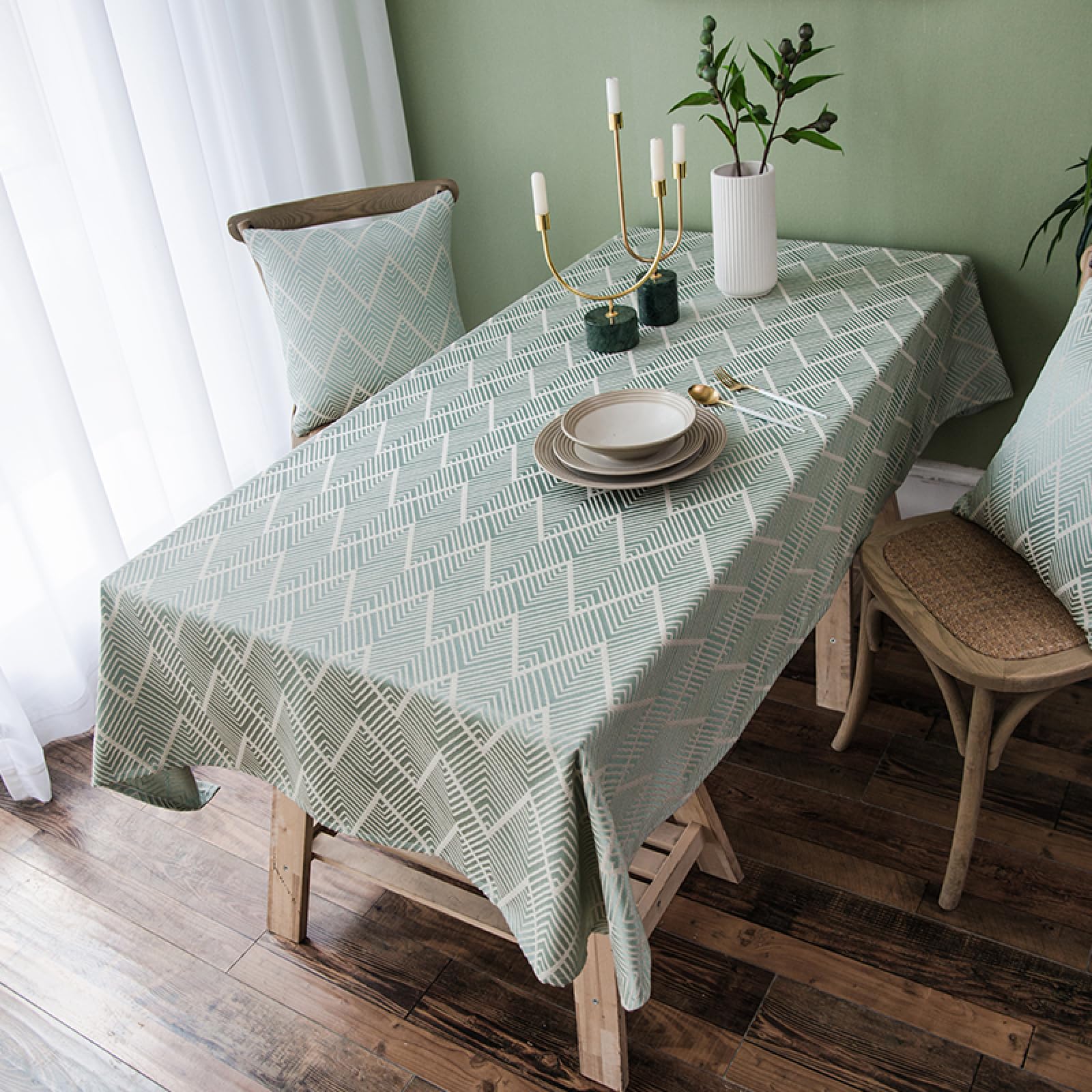 Tovaglia Da Tavolo Antifade Cotone Spesso Antimacchia con I Colori Chiari Non Sbiadisce Verde cm 130 × 200