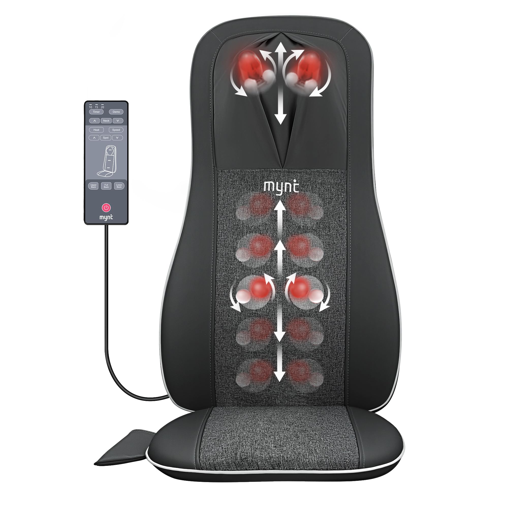 Mynt Shiatsu Neck and Back Massager with Heat 3D Kneading Full Back Massager for Pain Relief Deep Tissue