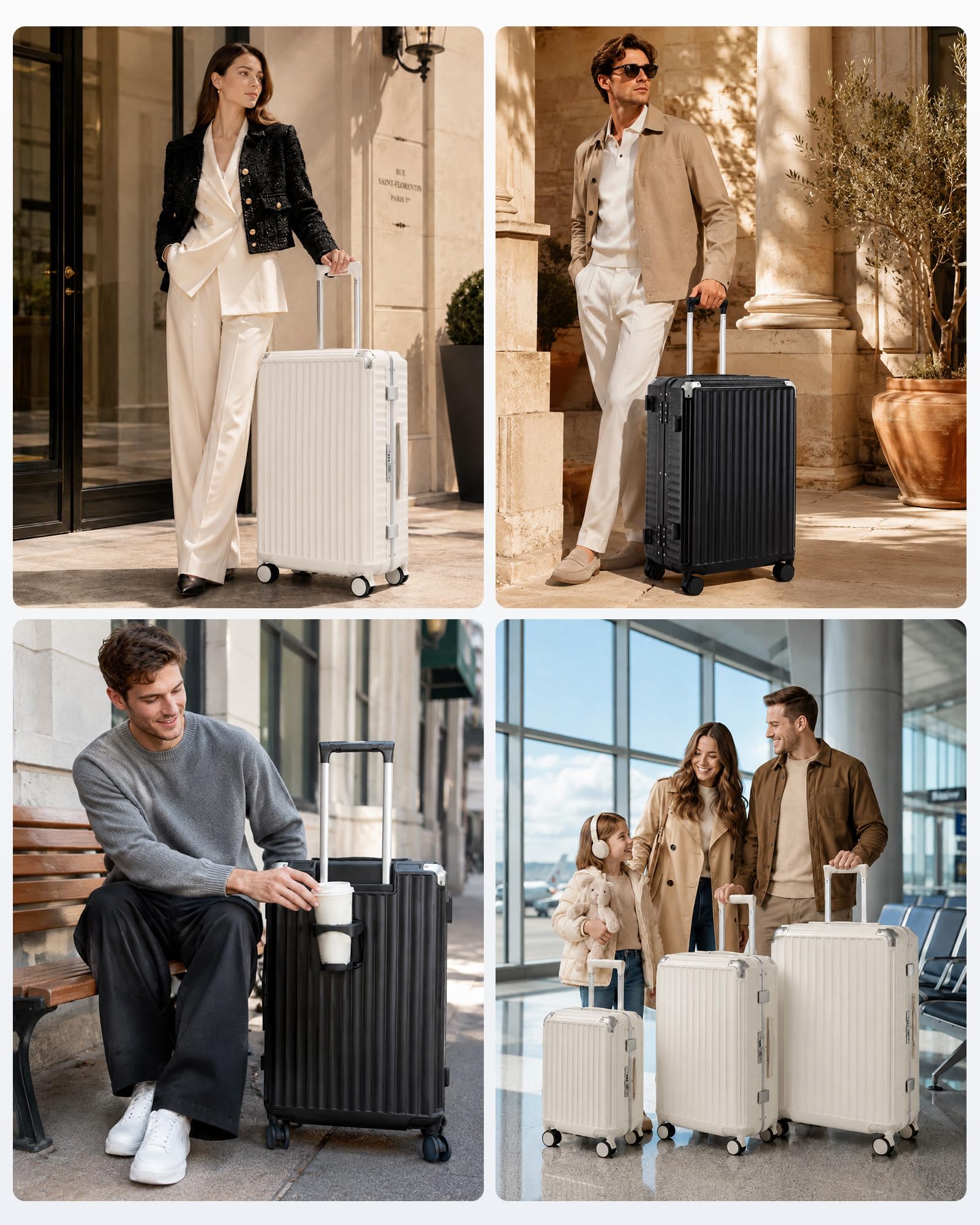 Kono Maleta Cabina 20 Pulgadas 55x23x37,5 cm 39L, Maleta de Mano rígida de PC sin Cremallera, Maleta de Viaje con TSA, portavasos y 4 Ruedas
