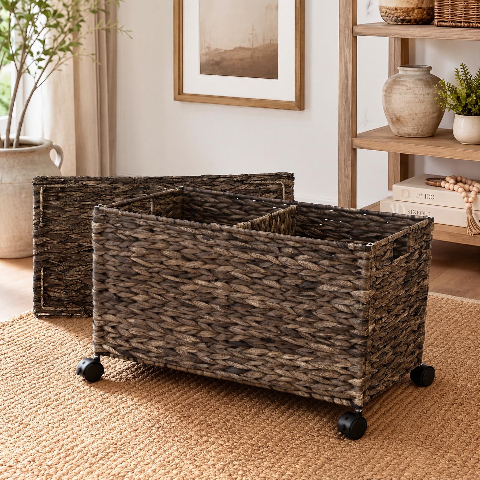 Panier à roulettes en osier pour ranger la chambre et le bureau avec style Mifoci