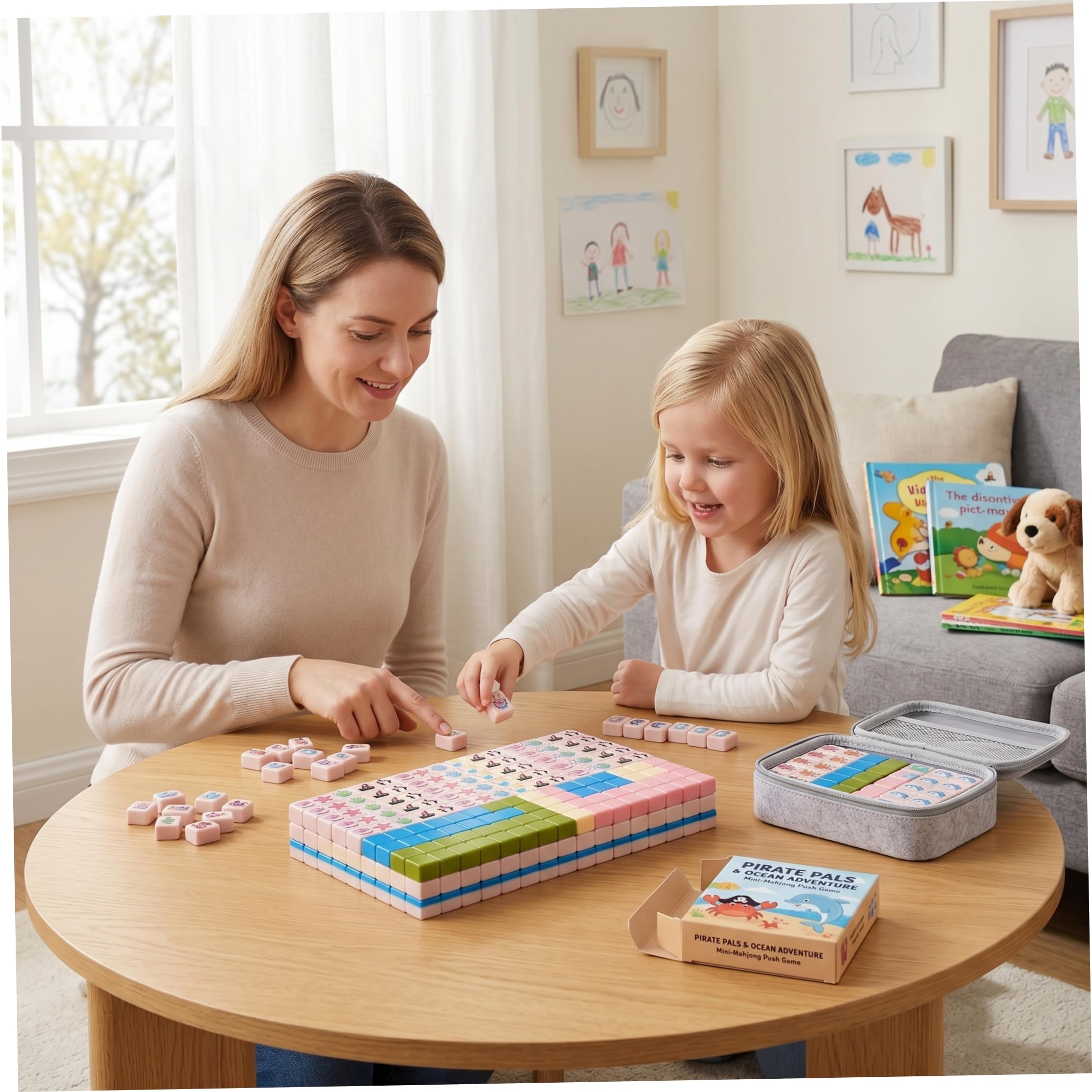 Mahjong, set da gioco Mahjong per bambini con graziose tessere con creature dell'oceano, mini tessere da 24 mm per viaggi e divertimento in famiglia