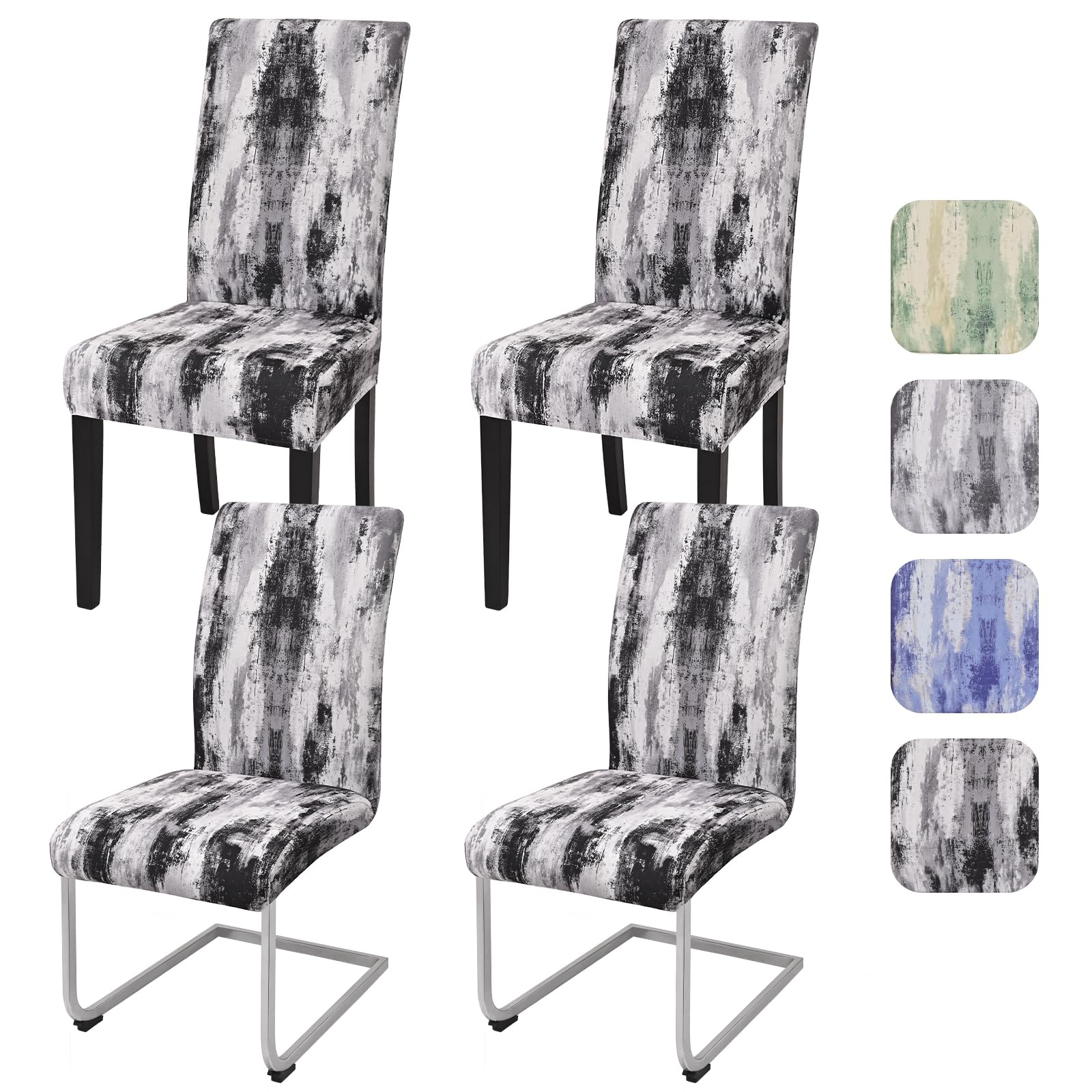Alishomtll Dining Chair Covers Set of 4 Stretch Chair Covers for Dining Chair Abstract Watercolor Wash Chair Slipcovers Elastic Removable Reusable Washable Chair Protector for Dining Room (Black 4pcs)