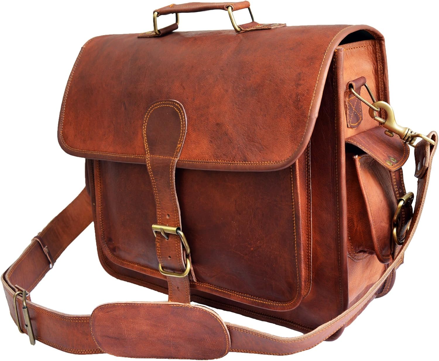40 Cm Bolso Bandolera Laptop Bag Bolsa De Hombro Cuerpo Cruzado Grande para Mensajero Mensajeria De Cuero Piel Marron Portatil Notebook Bag College Office Hombre Y Mujer Leather Messenger Bag