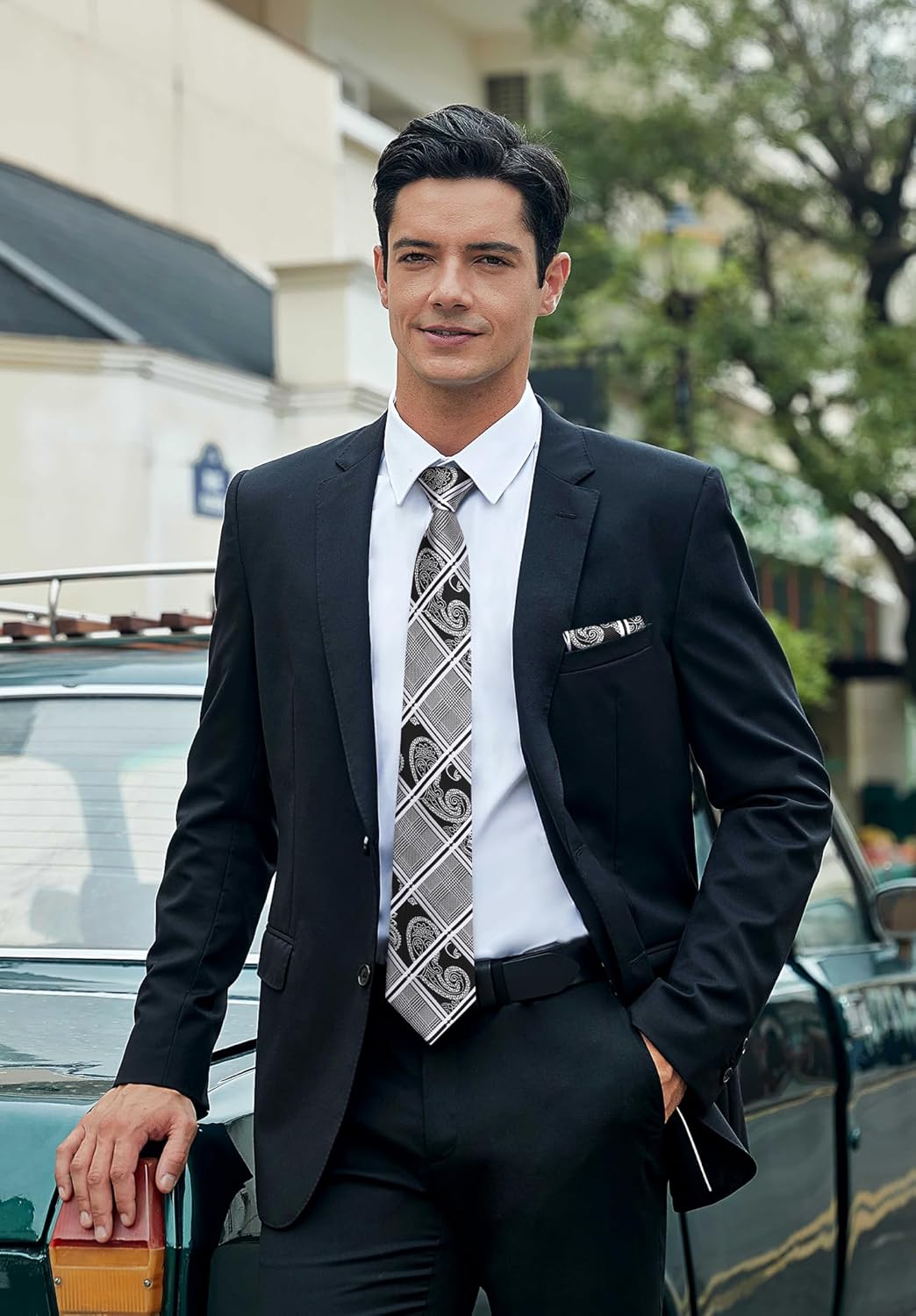 HISDERN Mens Ties Set Stripe Plaid Ties for Men and Pocket Square Cufflinks Formal Silk Necktie Wedding Business - Image 2