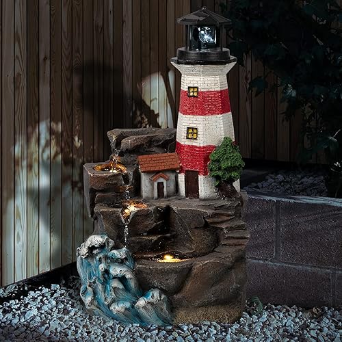 Miniatura 6 de Ferrisland Fuente de cascada de roca para exteriores, decoración artística para patio, jardín, patio, césped, patio trasero (rojo, 23 pulgadas de