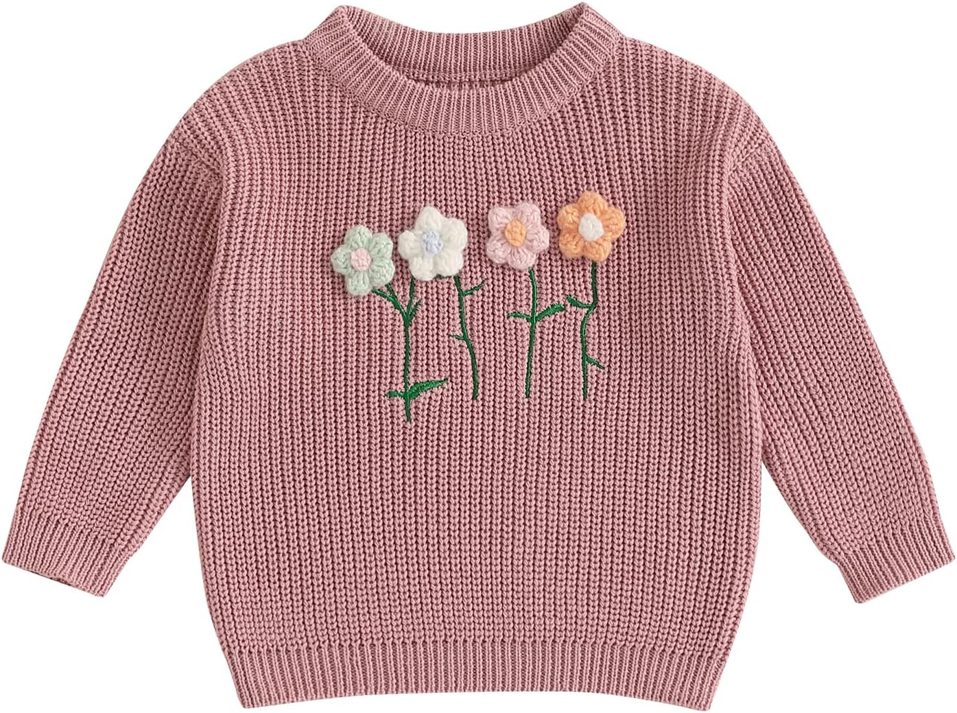 Baby Girl Sweater 3D Floral Knit Sweaters Toddler Infant Newborn Crewneck Pullover Sweatshirt Long Sleeve Tops