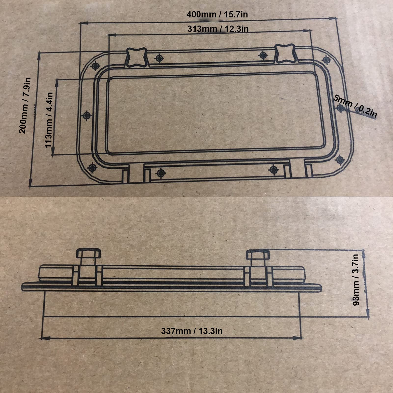 Drfeify Portillo Rectangular para Barco de Vidrio Templado 15-3 4 X 7-7 8 Pulgadas con Ventana de Apertura Marco de ABS Hardware de Acero Inoxidable 316 para Barco Marino Yate RV