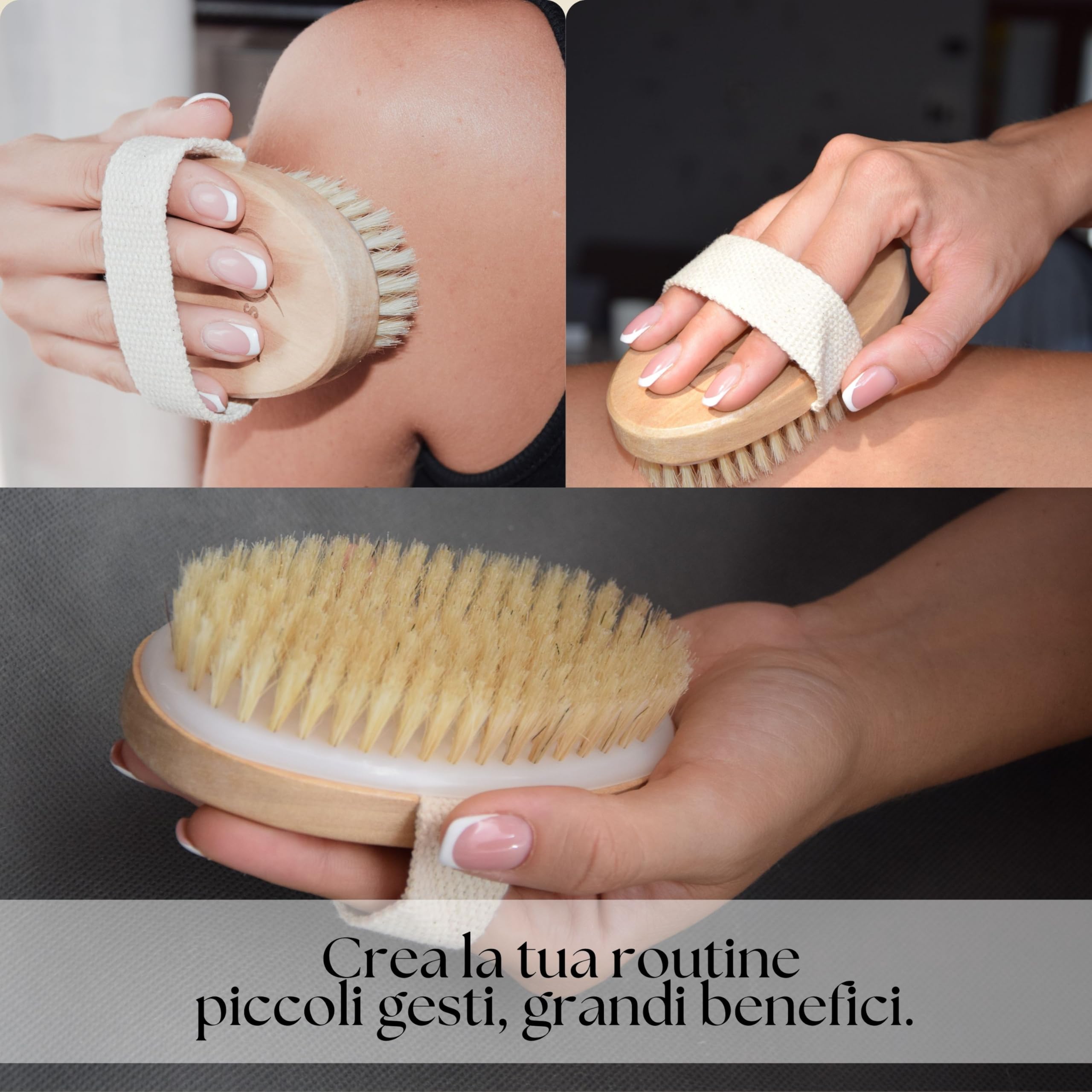 Spazzola Corpo a Secco Setole Naturali e GUIDA al Dry Brushing Corpo - Spazzola cellulite - Spazzola a Secco Corpo Esfoliante per una Pelle subito Liscia e Tonica Stimola la Circolazione