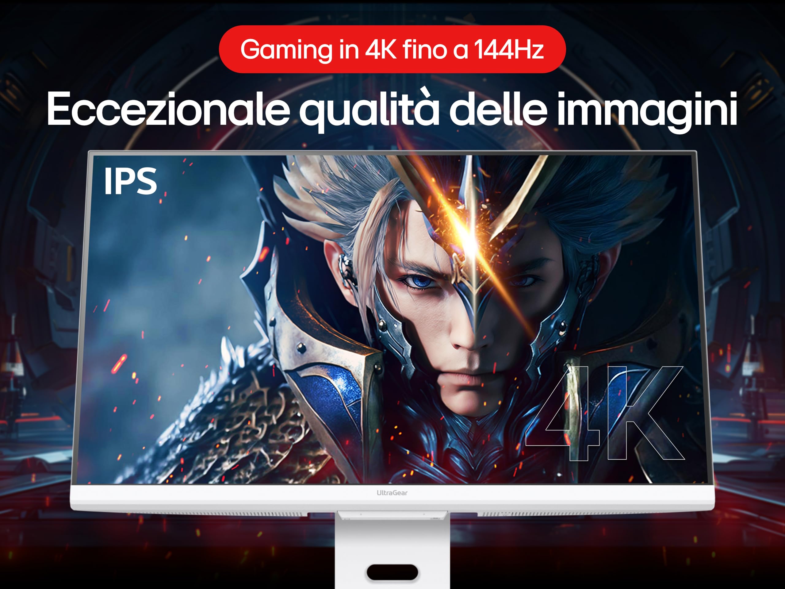 LG UltraGear 32G810SA Monitor Gaming 32", UHD 4K, IPS 1ms, 144Hz, Funzioni Smart con webOS 24, HDR 400, G-Sync Compatible, AMD FreeSync Premium, VRR, Speaker 14W, HDMI 2.1, USB-C, WiFi, BT, Bianco