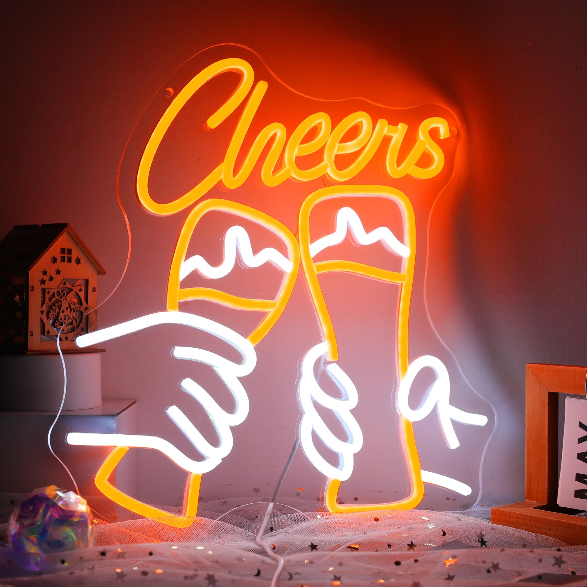 DWOOKE Cheers Neon Sign,Bar LED Signs for Wall Decor USB Powered Dimmable Beer Neon Lights Perfect Bar Accessories Decor for Home Pub Club Gaming Room Party - Image 3