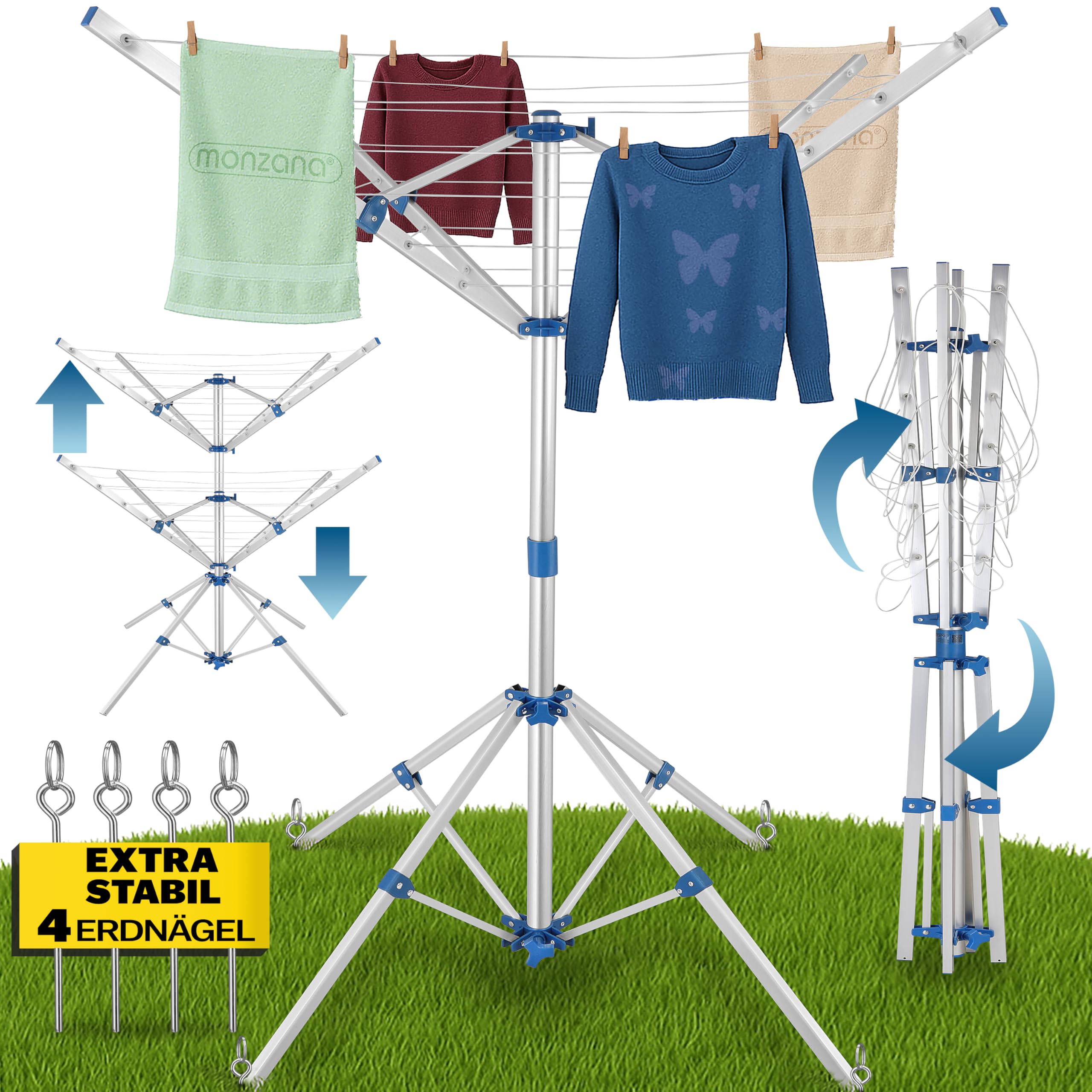 JAOGAUS Étendoir à Linge Pliable 3 Niveaux Avec Roulettes - Intérieur Extérieur Balcon Camping