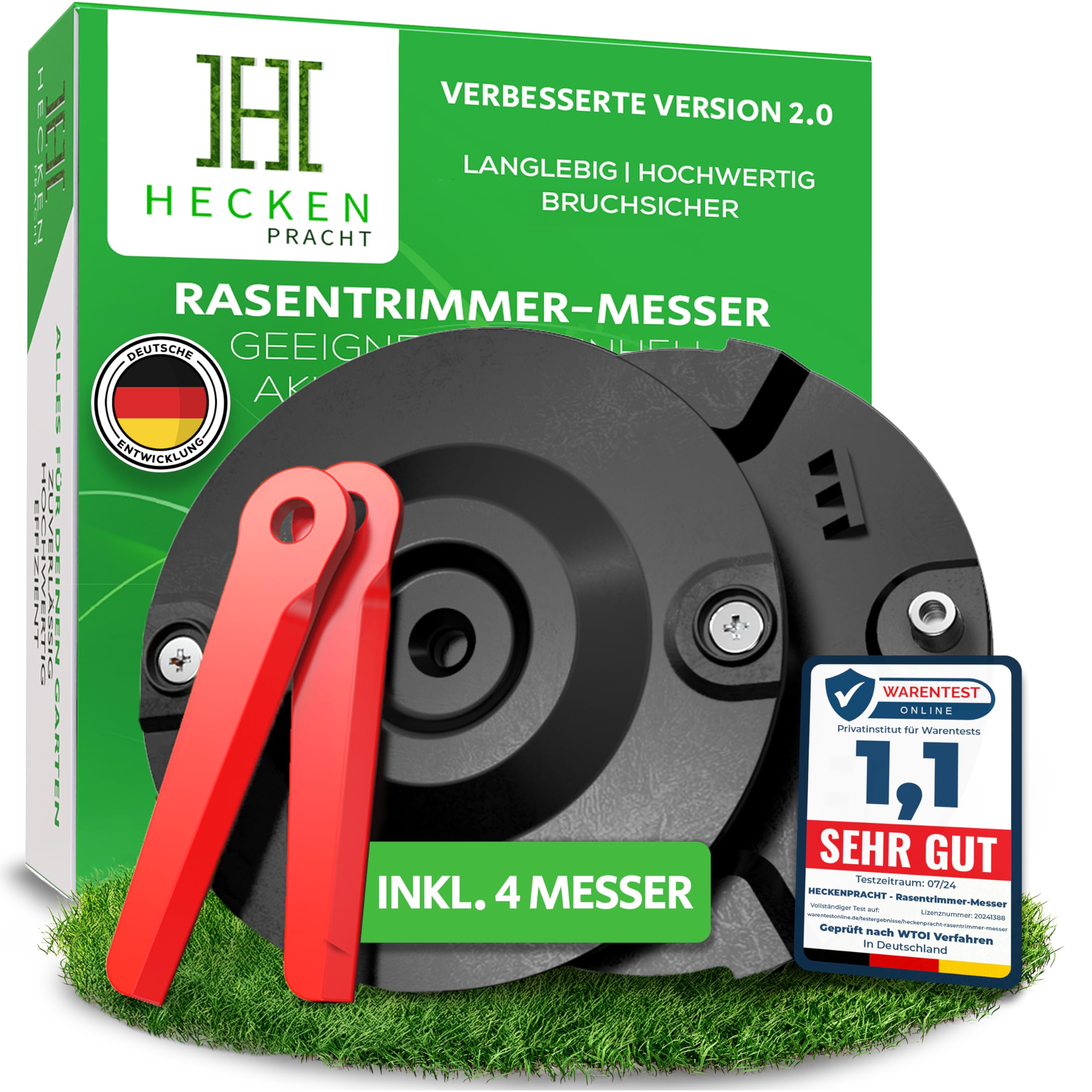 Heckenpracht® Rasentrimmer Messer aus High-Performance-Kunststoff passt für Einhell Rasentrimmer | Extrem bruchsicher & Langlebig | Rasentrimmer Ersatzmesser inkl. Unterbodenschutz