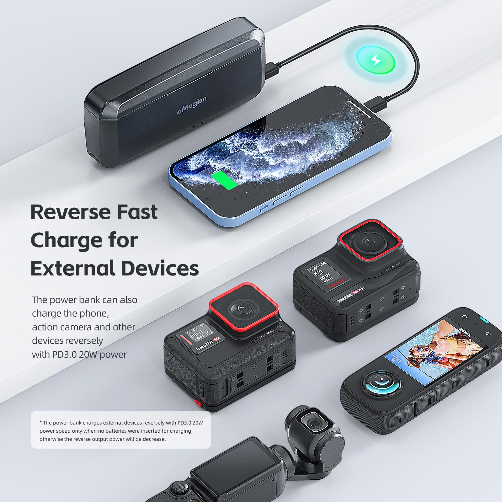 TELESIN Caricabatteria per Insta360 X3 Accessori con slot per schede Micro SD e cavo USB tipo C, 2 canali di ricarica rapida della batteria Case Storage Station, ricarica rapida fino al 100