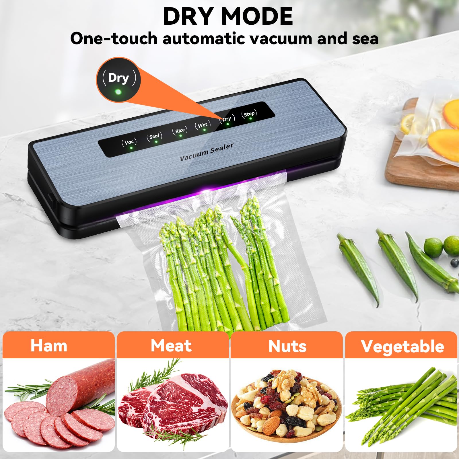 Machine Sous Vide Alimentaire 5 en 1, Appareils de Mise Sous Vide Compacte, 50 Sacs Sous Vide Inclus, Machine à Sceller Sous Vide pour Aliments Secs et Humides, Pour la Conservation des Aliments
