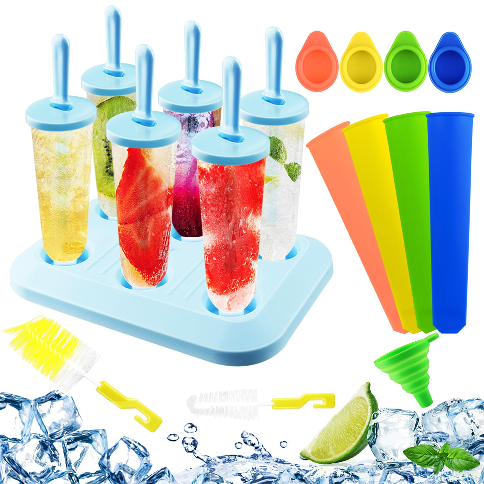 Horuili® Stampo per Ghiaccioli, 10 Stampi per Ghiaccio in Silicone con Bastoncini, Stampi per Gelato Riutilizzabili, Facili da Sganciare per Ghiaccioli e Gelati Fatti in Casa