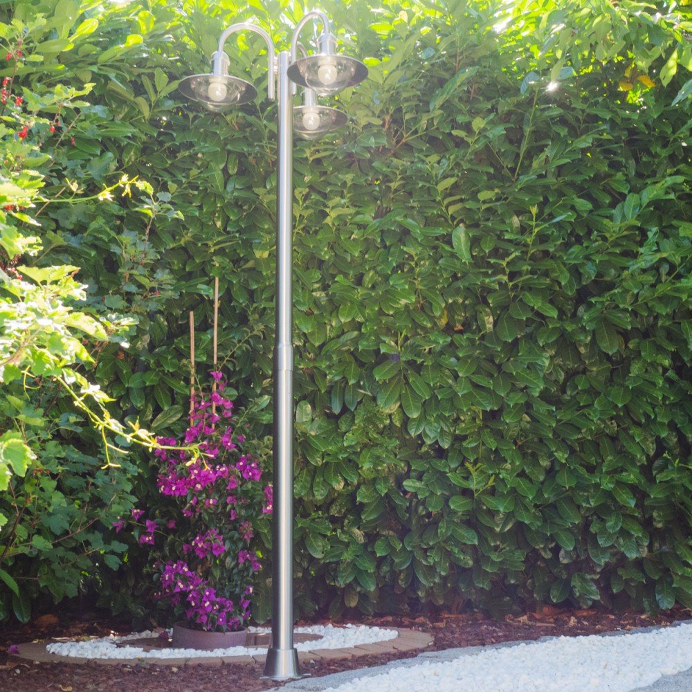 HOFSTEIN Kandelaber Elima Außenwegeleuchte Metall Glas Edelstahl Klar 200 cm 3xE27 IP44 Wegeleuchte modern Garten Außenbereich