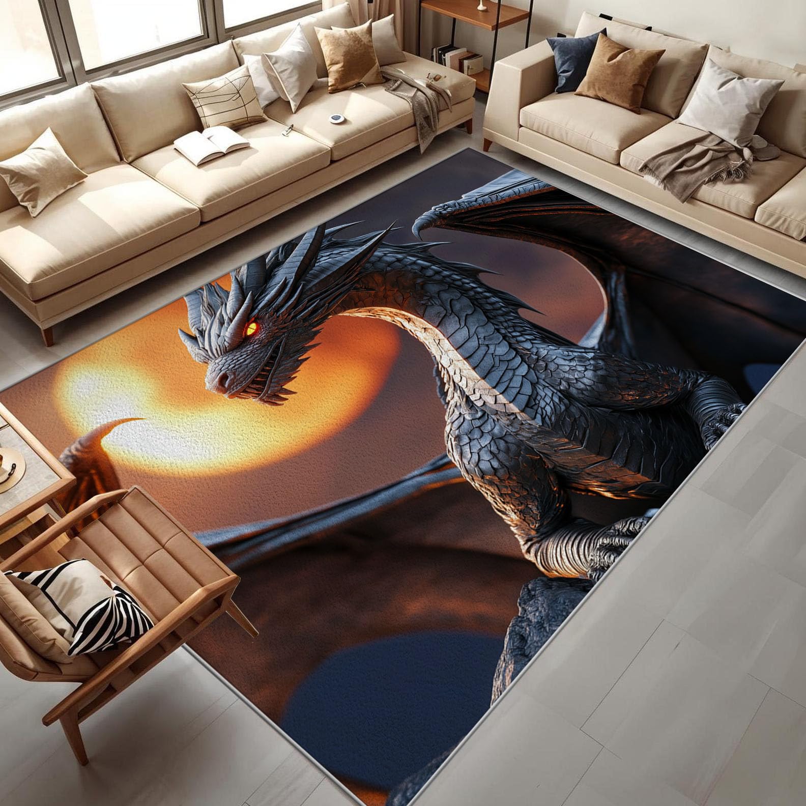 Tapis dragon qui ne perd pas ses poils lavable et antidérapant