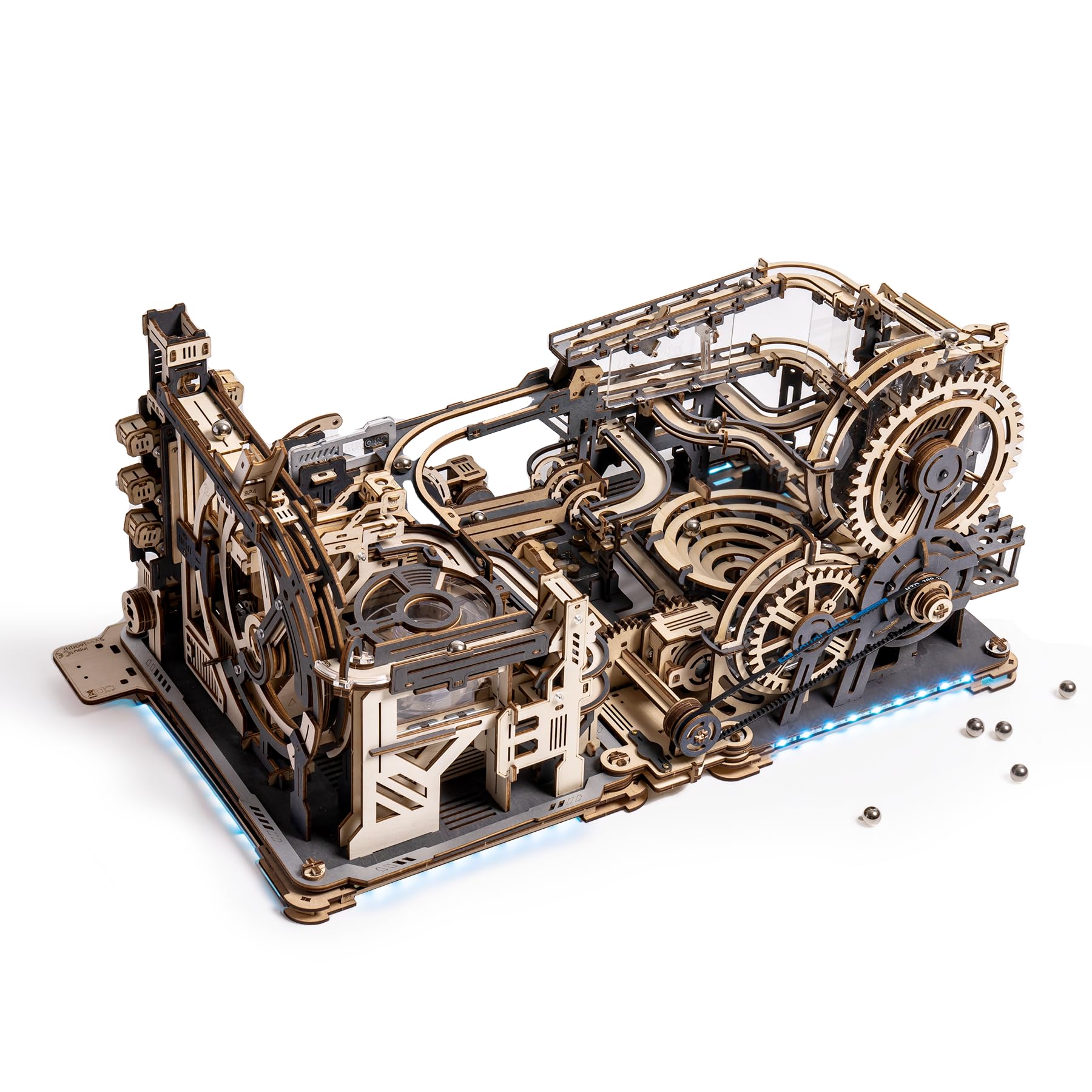 ROKR Pistas para Canicas Puzzle 3D Madera Maquetas Construir Adultos, Kits de Modelo Mecánico impulsado por el Motor con Bolas, Automáticos, Spaceport&Night City&Kits de conexión, LGC01 LGA01 LG01