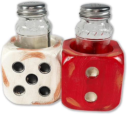 Urbalabs Gambler Poker Casino Dados de salero y pimentero Caddy Fun Gaming Kitchen Decor Ranch Decor Rustic Cowboy Decor pintado a mano