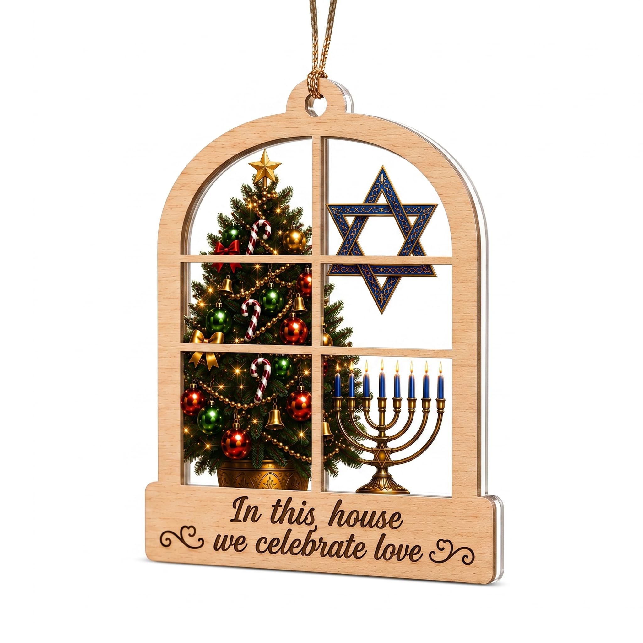 Hanukkah Ornament Featuring Star of David and Menorah with a Warm Holiday Window Design, Unique Hanukkah Decor and Decorations for Home, Jewish Gifts for Women and Men, Christmas Tree Ornament 2026