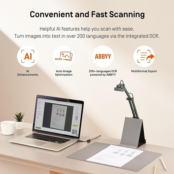 IPEVO V4K-S Document Scanner with AI and OCR for Scanning and Digitization of Books, Business Cards, IDs or Teaching Materials, Book Scanner, Document Camera, Pad and Multilingual OCR Software