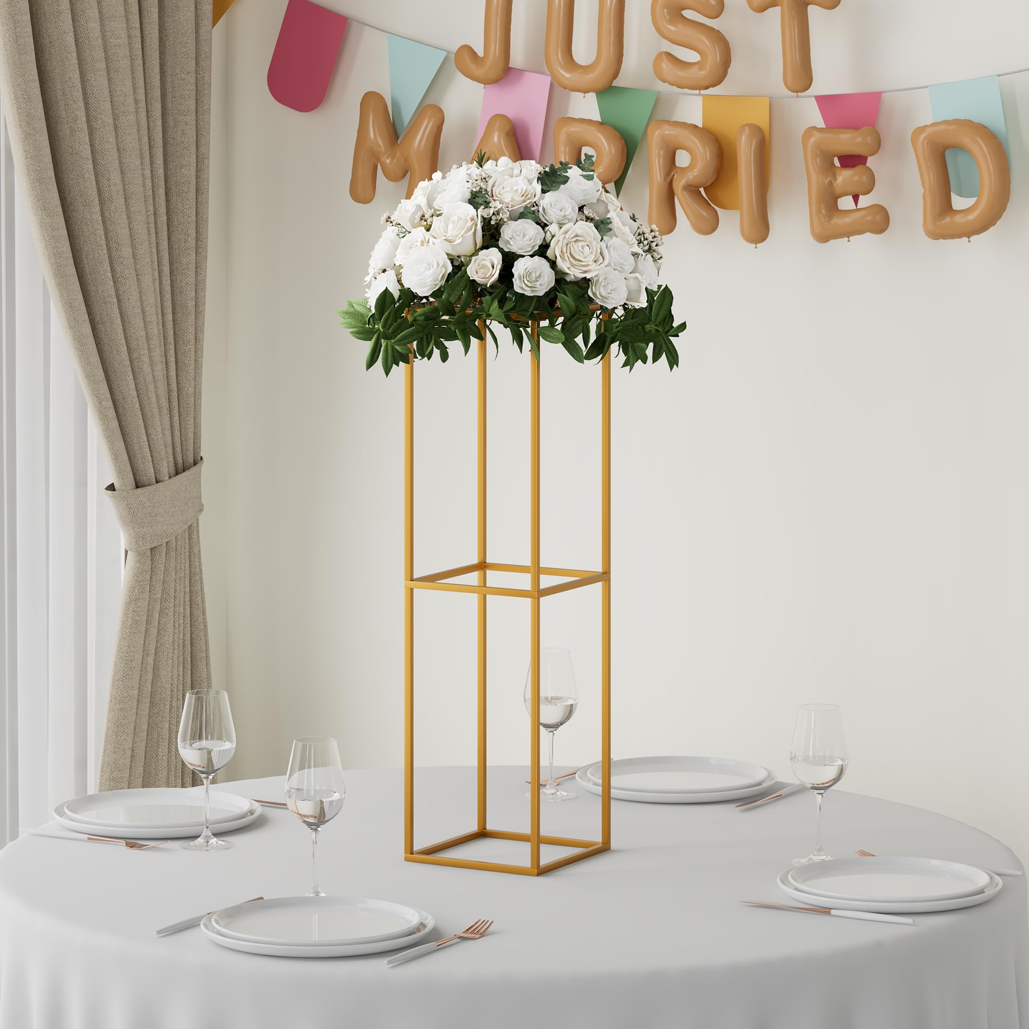 TEKXYZ 2 Pcs 80 CM Tall Metal Flower Stand, Gold Centerpieces for Wedding Event Party Props, Patio Decor, 80cm - Image 2