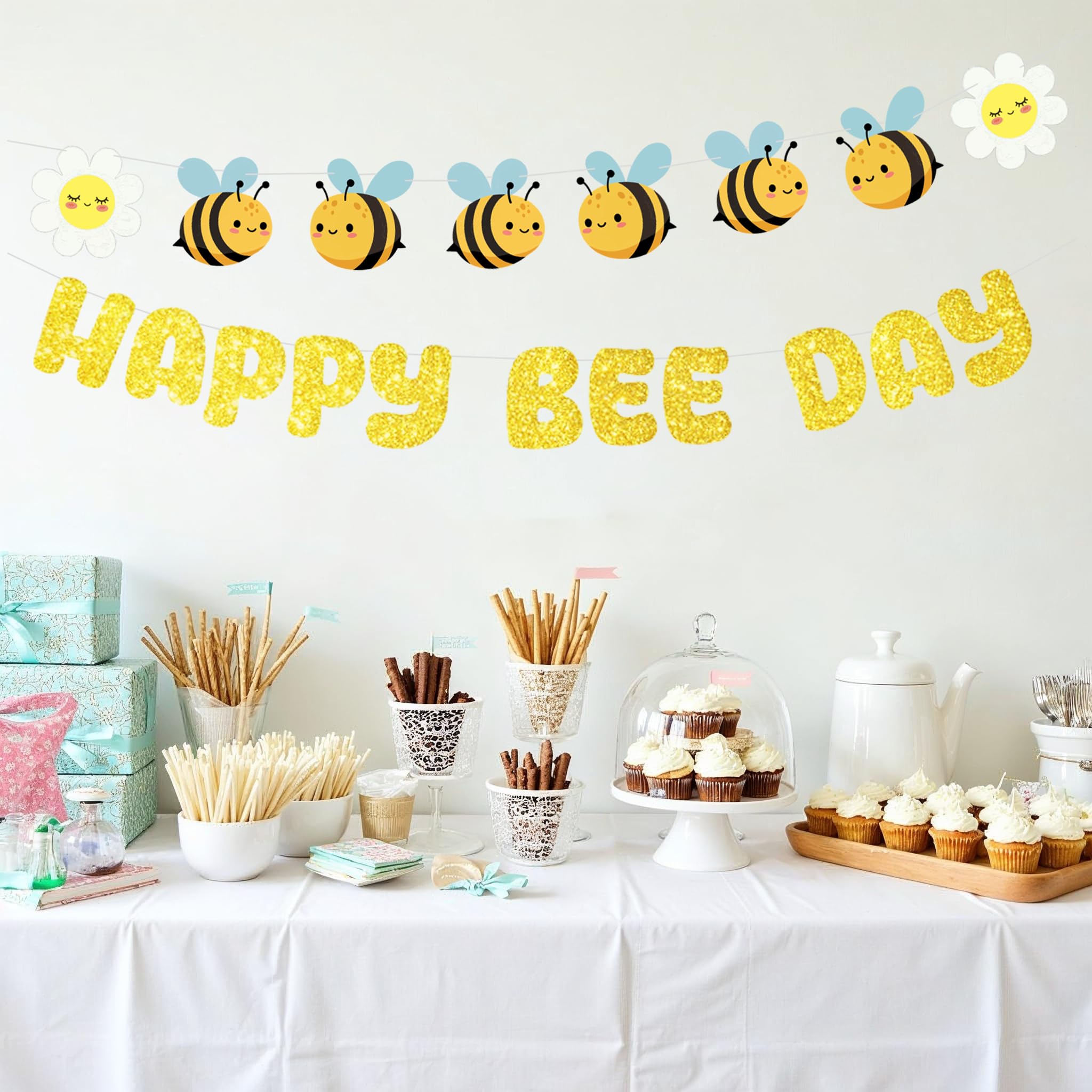 Party Banner Uniwish Happy Bee Day Burlap Banner Bumblebee Themed Baby ...