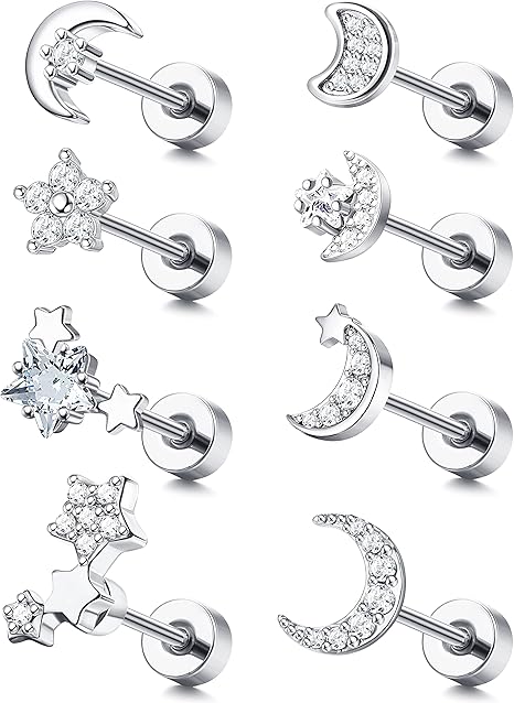 Amazon Co Jp Fasacco 月と星 フラットバック 軟骨ピアス g サージカルスチールピアス かわいいピアス ヘリックストラガス ピアス ジュエリー ステンレス鋼 ステンレススチール ファッション