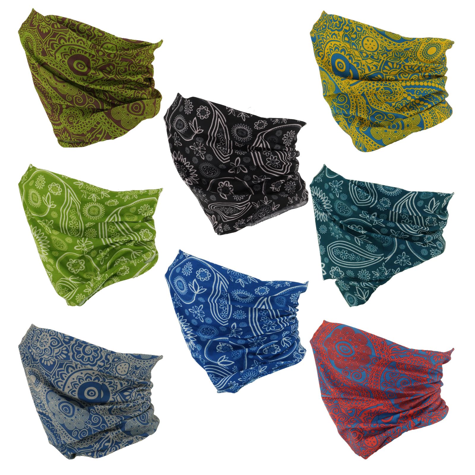 8 Bandanas Polyvalents pour Femmes Hommes Bandeau Cagoule Cheveux Foulard Visage Demi Masque Cache-Cou Respirant Réutilisable Lavable Noir Jaune Rouge Bleu Vert Fleur Cajou