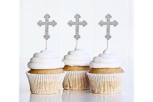 12 Silver Christian Cross Cupcake Toppers | Christening Religious Cake Topper