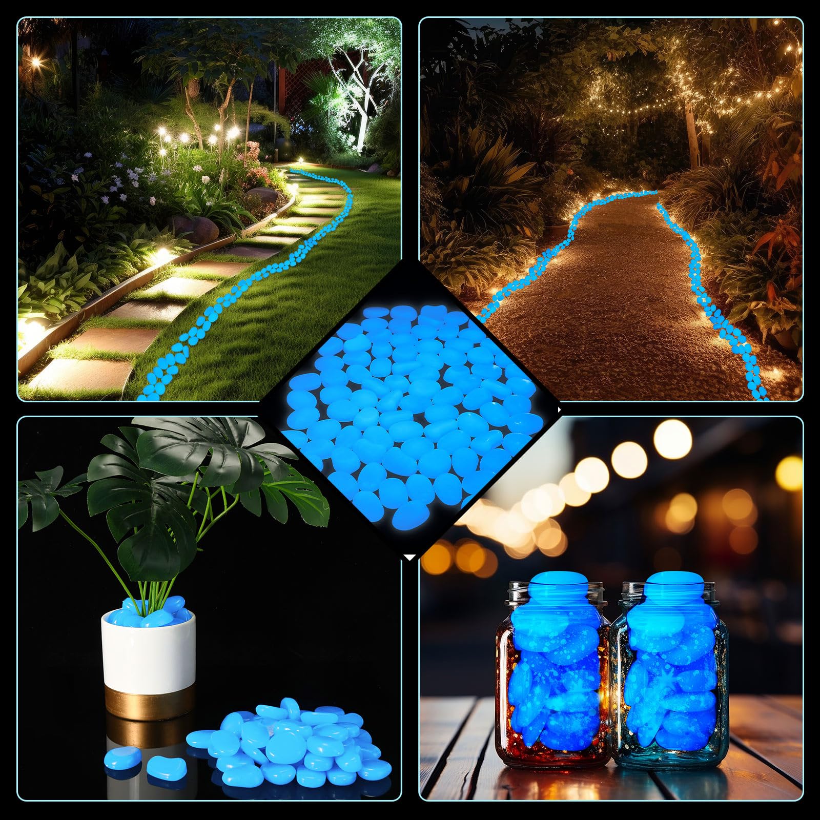 Landical 100 piedras que brillan en la oscuridad que brillan en la oscuridad, piedras grandes de 1.8 pulgadas, piedras luminosas para acuario, grava, decoración de plantas suculentas, 1600 g (azul