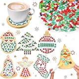 6 Sets Christmas DIY Mosaic Tiles for Crafts Mixed Color Glass Mosaic Kits Xmas DIY Coasters Kit Make Your Own Stained Glass Mosaic Tiles Coaster for Handmade Home Holiday Decoration Gift