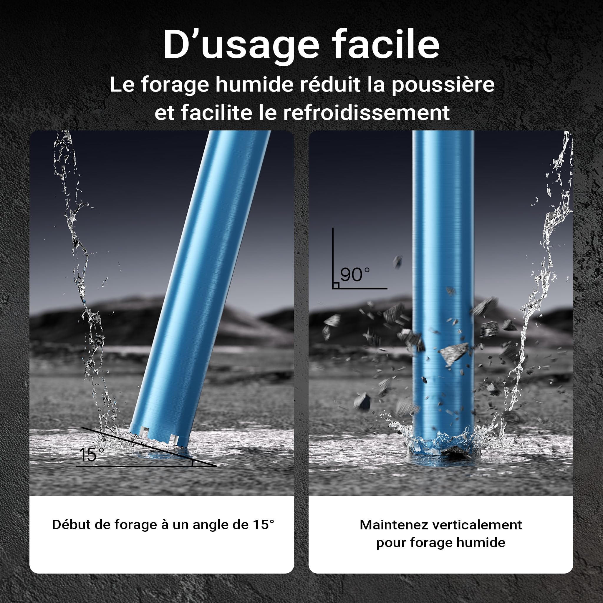 Wiltec Foret diamant pour Carotteuse Ø 67 mm – Rendement moyen – 1¼ UNC – Longueur 450 mm – Métal fritté – Forage à humide – Chantier Carrelage Béton – Trépan Couronne Diamant