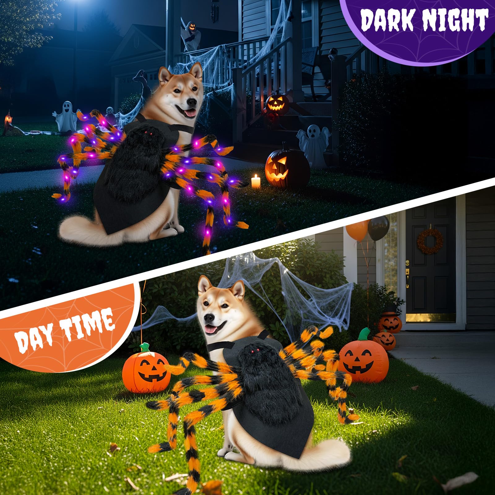 Costume di Halloween per cani, taglia grande, peloso, con 64 LED, divertente costume di Halloween per cani di taglia grande, animale domestico, festa di Halloween, cosplay (arancione)