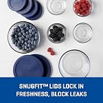 Anchor Hocking 12 Piece Glass Storage Containers with Lids (6 Glass Food Storage Containers & 6 Navy Blue SnugFit Lids)