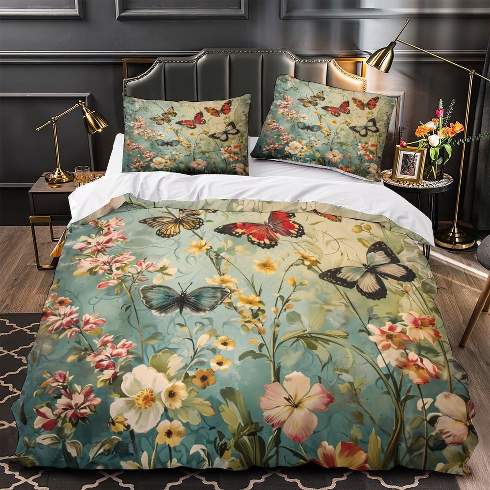 Housse de couette 140x200 papillon en microfibre pour chambre ado et enfant