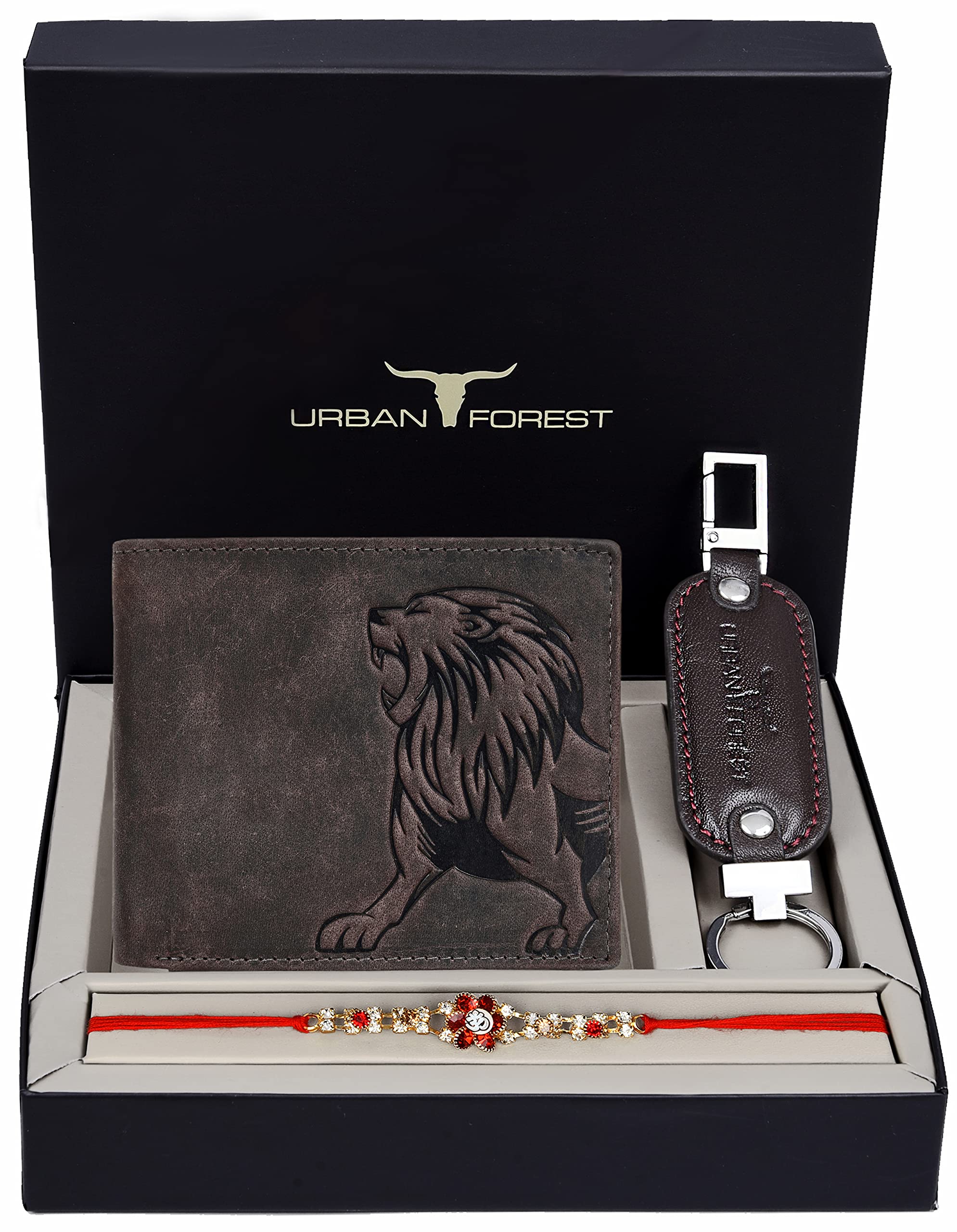 urban forest Rakhi Gift Hamper for Brother - Vintage Brown Men's Leather Wallet, Brown Keyring and Rakhi Combo Gift Set for Brother - 4702-picture-28