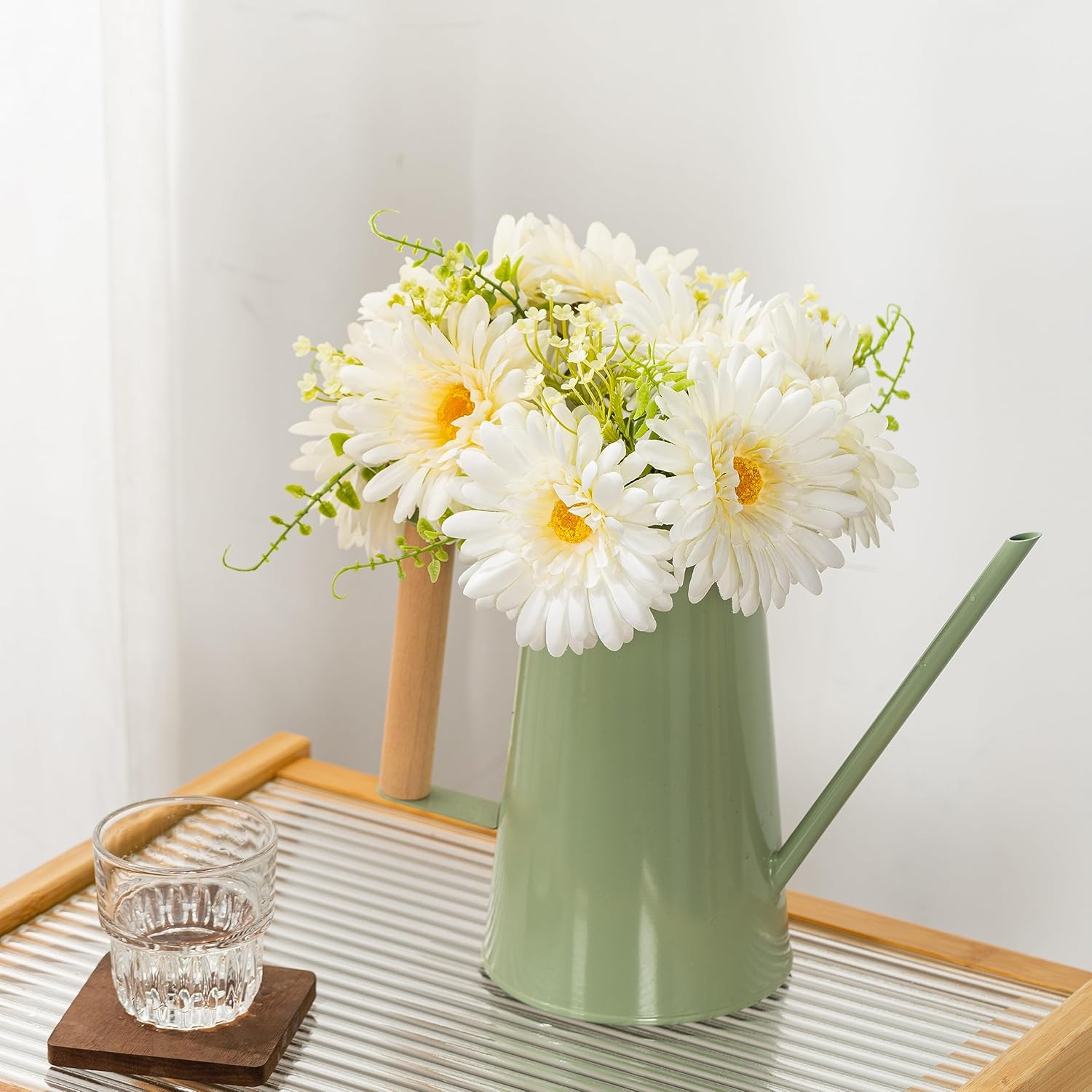TOPIA Fake Flowers Artificial Gerbera Daisies Bouquet Silk White 10 Stems Match with Wild Flowerets - Image 2
