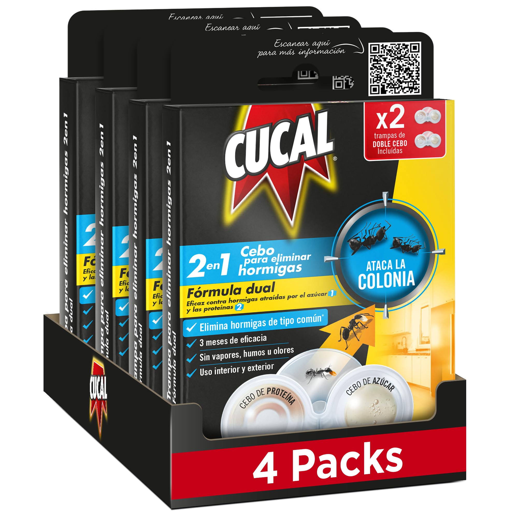 Cucal Insecticida Trampa Hormiga (pack de 2 x 4), trampa insecticida para eliminar hormigas comunes, mata hormigas para erradicar la colonia, eficaz durante 3 meses